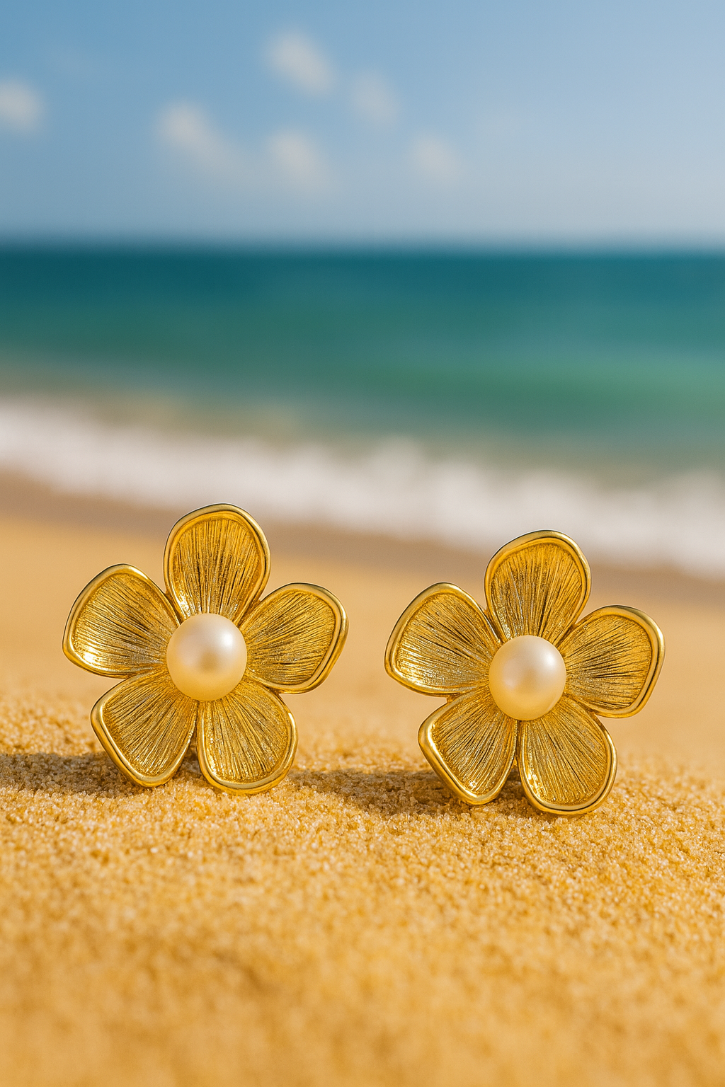 Jewello stylish gold-plated floral design with white pearl stud dainty Korean earring for women and girls.