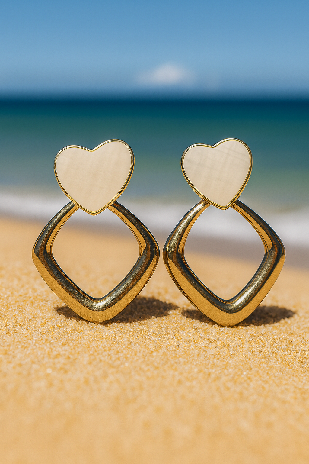 Jewello fancy gold plated with heart design stone stud dangle Korean earring for women and girls.