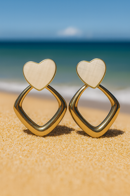 Jewello fancy gold plated with heart design stone stud dangle Korean earring for women and girls.