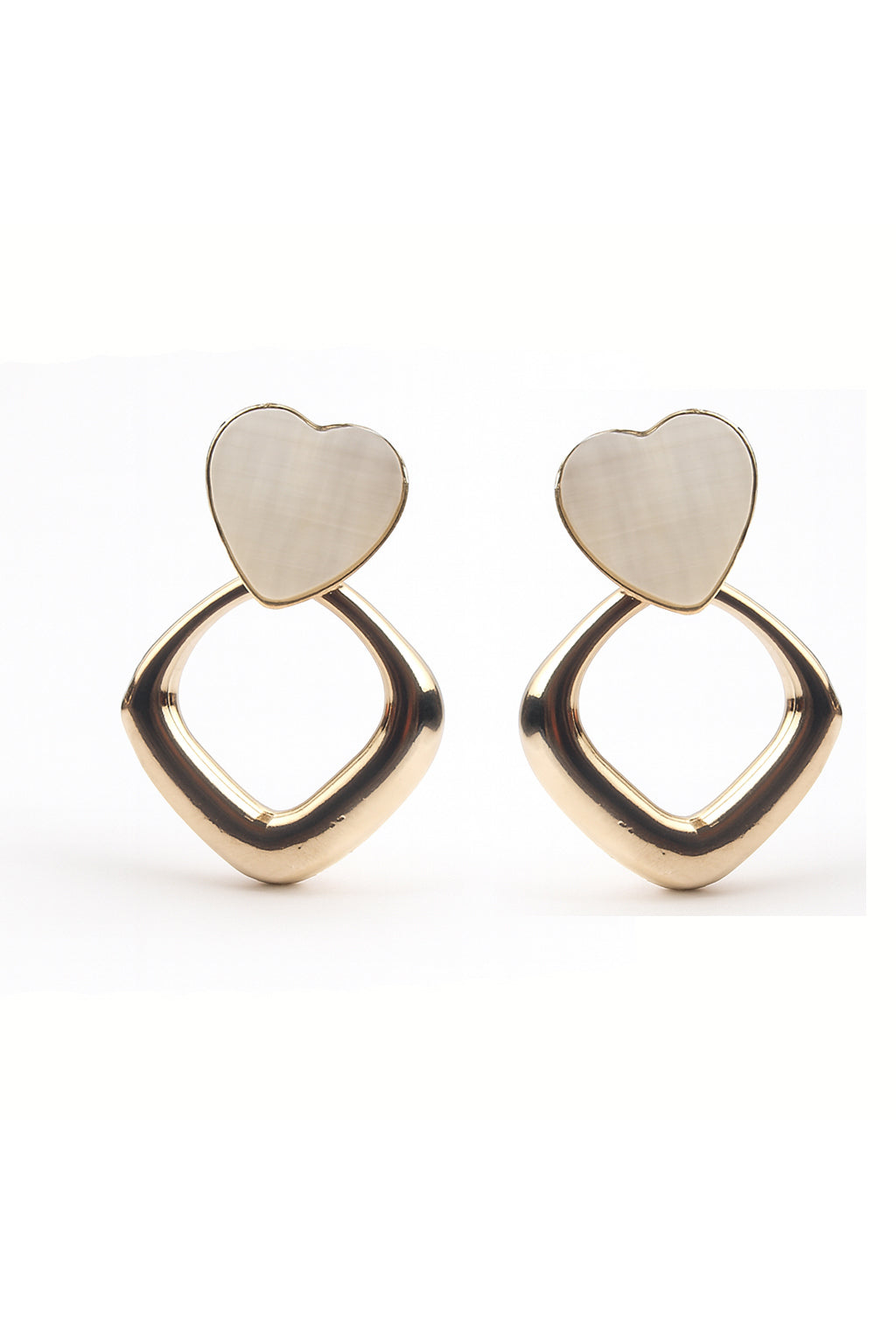 Jewello fancy gold plated with heart design stone stud dangle Korean earring for women and girls.