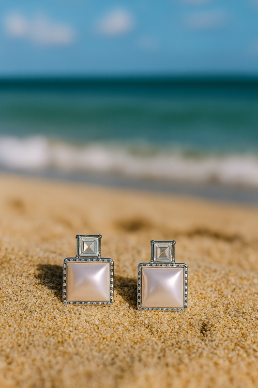 Jewello trendy sterling silver plated square design and white stone stud anti tarnish Korean earring for women and girls.