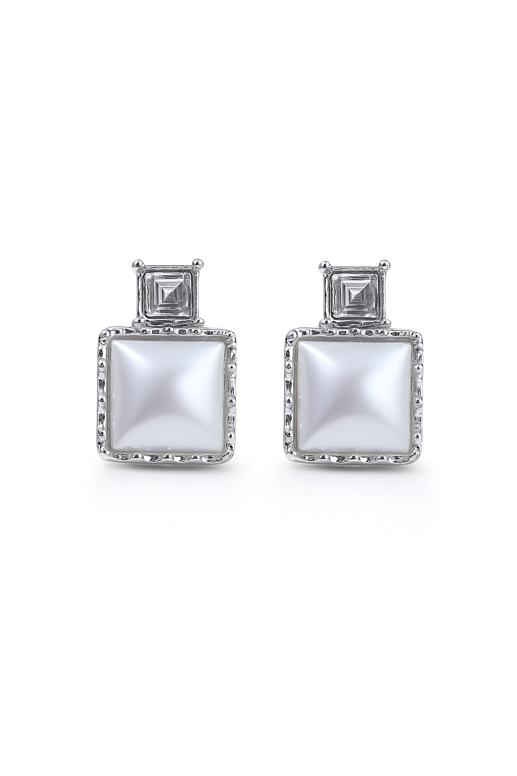 Jewello trendy sterling silver plated square design and white stone stud anti tarnish Korean earring for women and girls.
