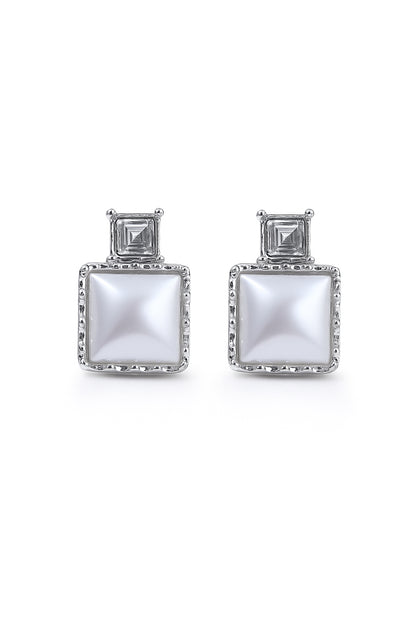 Jewello trendy sterling silver plated square design and white stone stud anti tarnish Korean earring for women and girls.