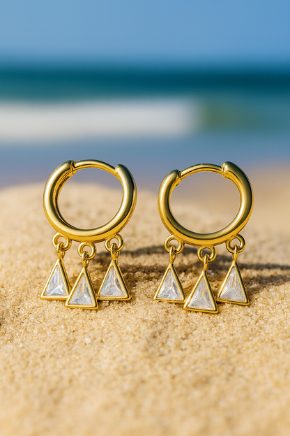 Jewello fancy sterling gold plated Bali design with triangle shape stone stud anti tarnish Bali Korean earring for women and girls. r.