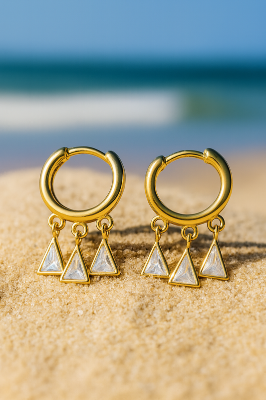 Jewello fancy sterling gold plated Bali design with triangle shape stone stud anti tarnish Bali Korean earring for women and girls. r.