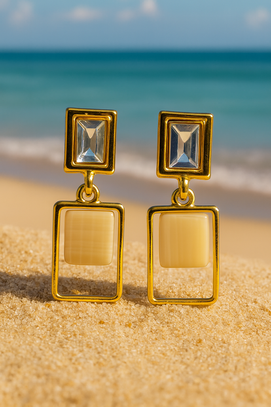 Jewello fancy gold plated multi shape design with white stone stud anti tarnish Korean earring for women and girls.
