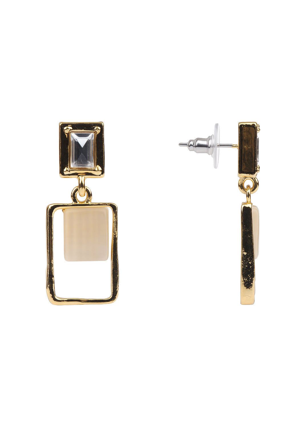 Jewello fancy gold plated multi shape design with white stone stud anti tarnish Korean earring for women and girls.