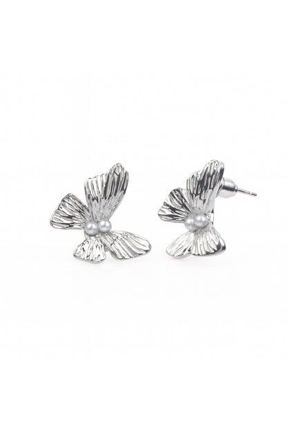 Jewello charming silver-plated butter fly design and pearl bead stud Korean earring for women and girls.