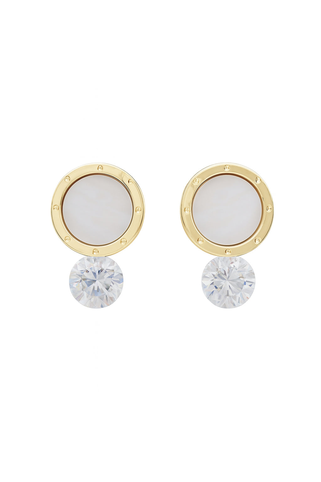 Jewello fancy gold plated round shape design with light pink stone stud dainty Korean earring for women and girls.