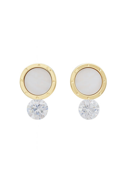 Jewello fancy gold plated round shape design with light pink stone stud dainty Korean earring for women and girls.