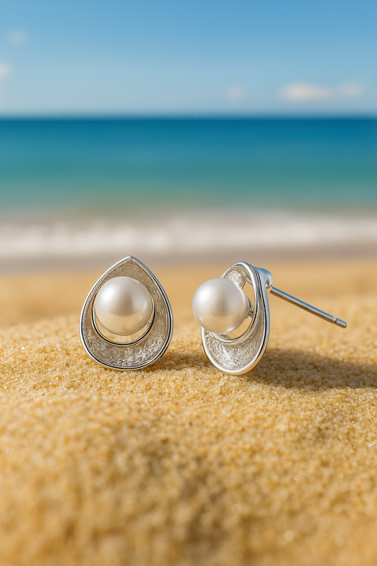 Jewello delicate silver-plated leaf design with pearl bead stud anti tarnish Korean earring for women and girls.