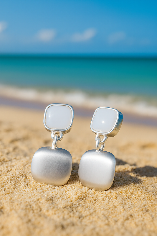 Jewello trendy silver-plated square design white stone stud dangle Korean earring for women and girls.