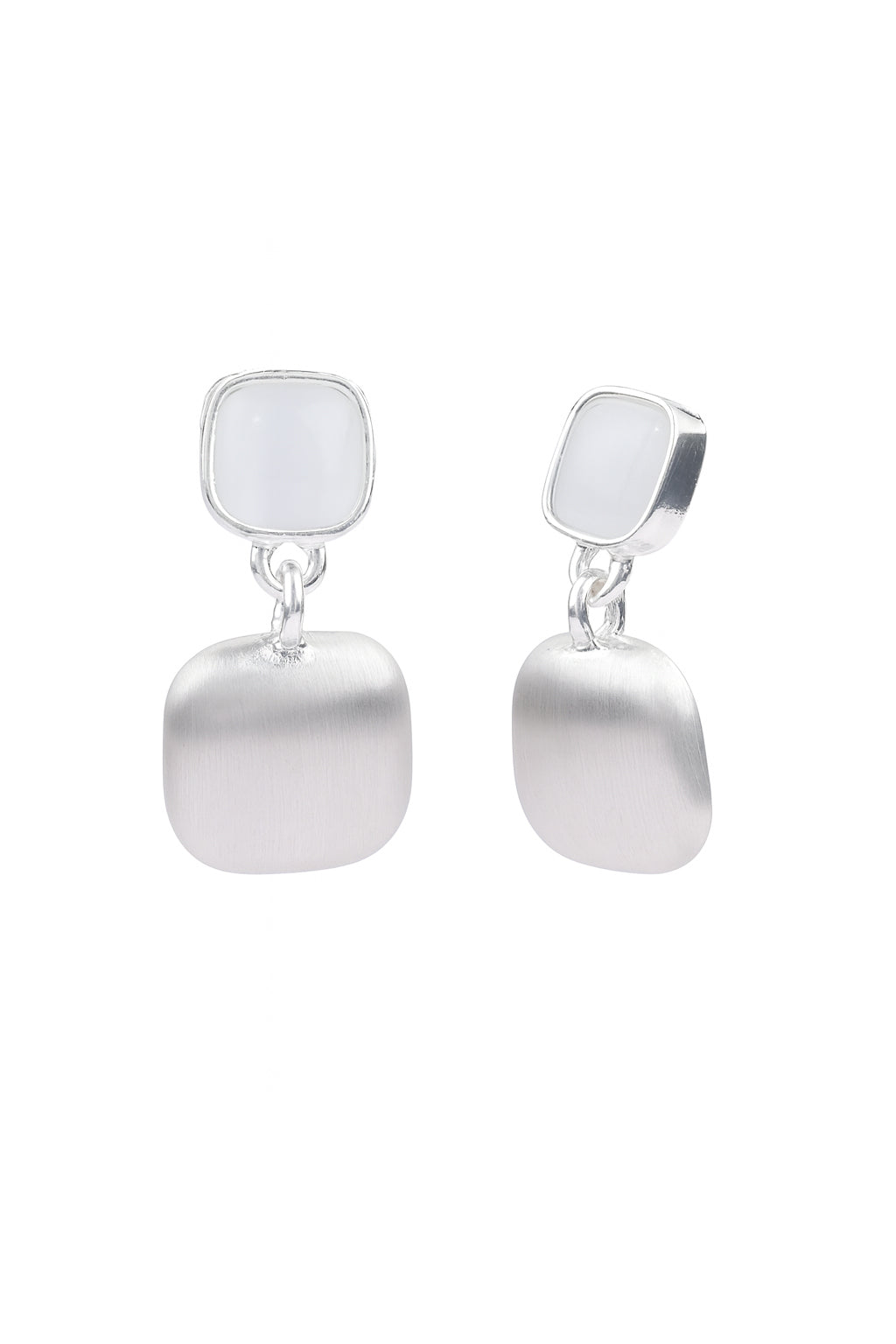 Jewello trendy silver-plated square design white stone stud dangle Korean earring for women and girls.