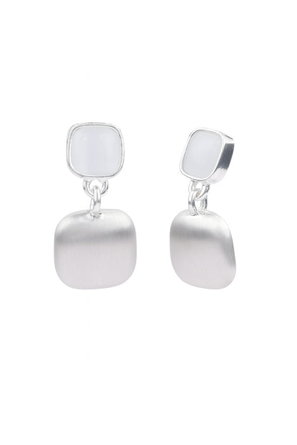 Jewello trendy silver-plated square design white stone stud dangle Korean earring for women and girls.