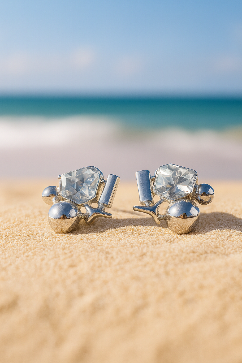 Jewello fancy silver plated muti shape stone stud anti tarnish Korean earring for women and girls.