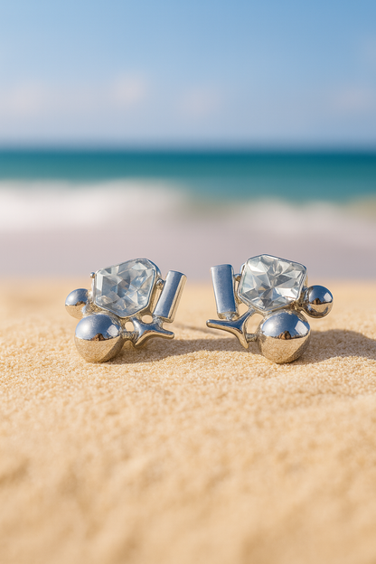Jewello fancy silver plated muti shape stone stud anti tarnish Korean earring for women and girls.