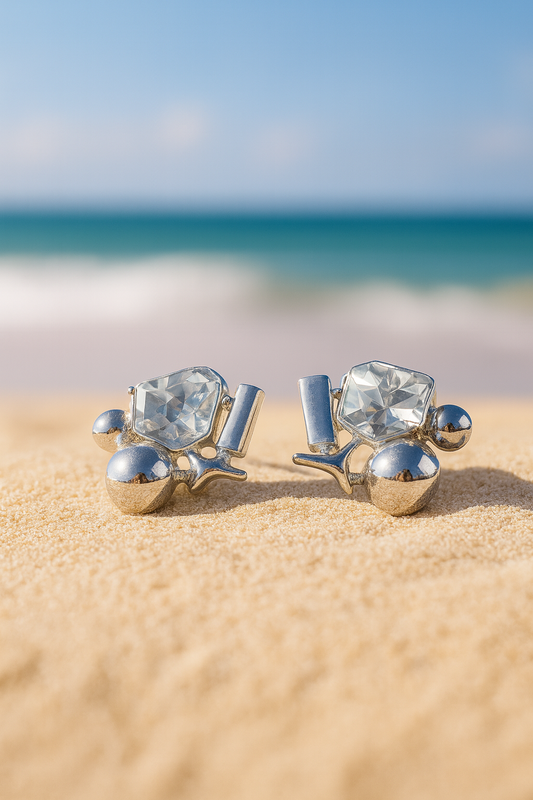 Jewello fancy silver plated muti shape stone stud anti tarnish Korean earring for women and girls.