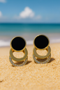 Jewello stylish sterling gold plated circle shape design with black stone and diamond stud anti tarnish Korean earring for women and girls.