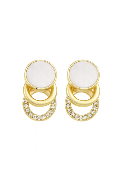 Jewello trendy gold-plated round shape design with white stone stud anti tarnish dangle Korean earring for women and girls.