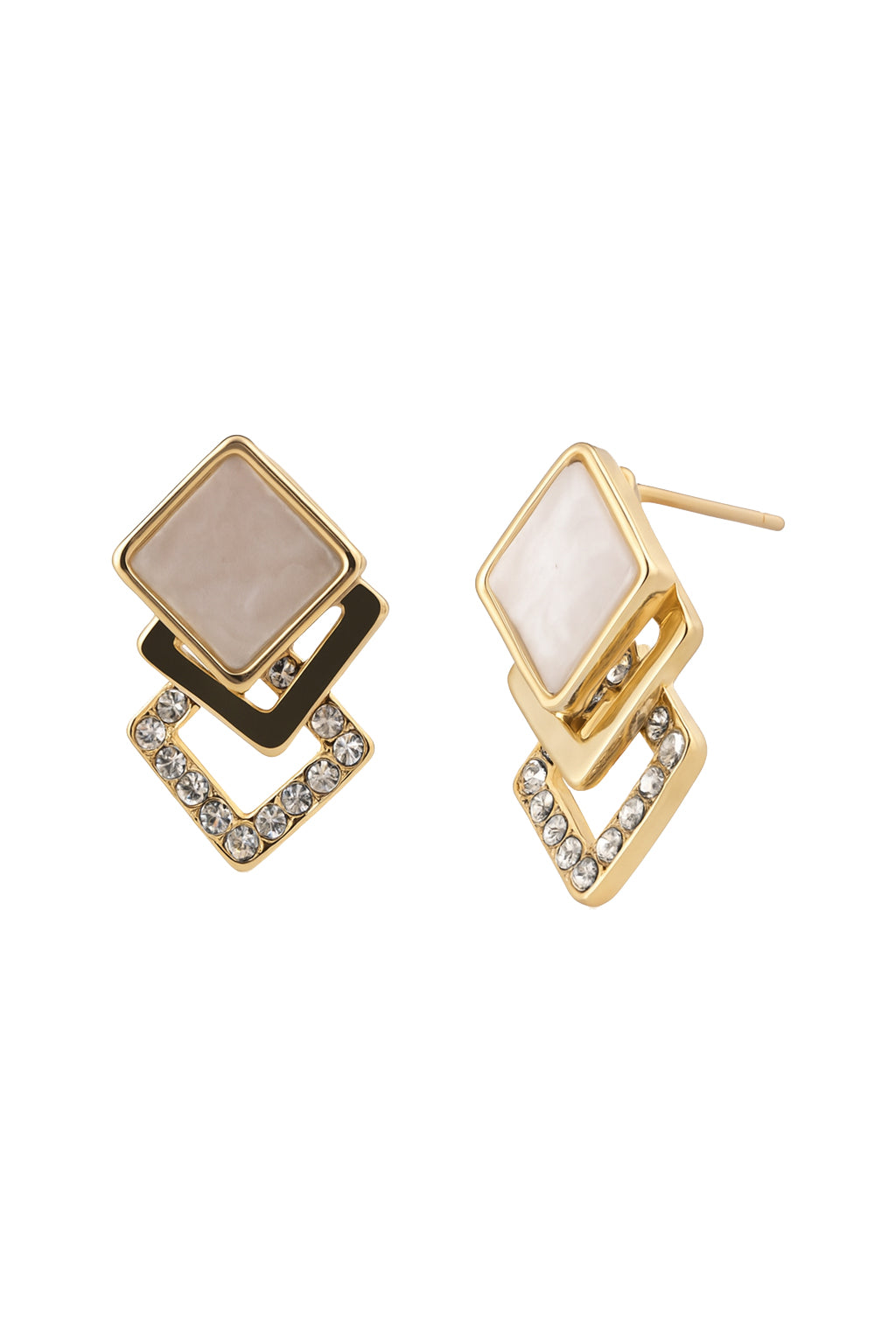 Jewellodainty fashionable gold plated square design with shimmering diamond stud anti tarnish Korean earring for women and girls.