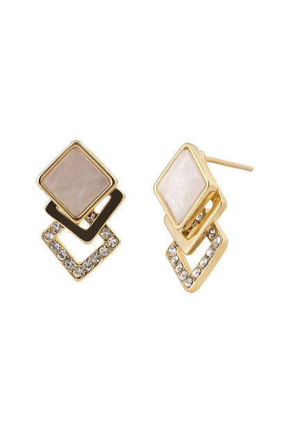 Jewellodainty fashionable gold plated square design with shimmering diamond stud anti tarnish Korean earring for women and girls.