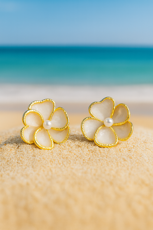 Jewello delicate gold-plated flower design and pink shade stud anti tarnish dainty Korean earring for women and girls.