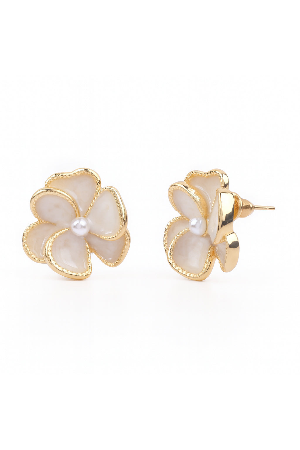 Jewello delicate gold-plated flower design and pink shade stud anti tarnish dainty Korean earring for women and girls.