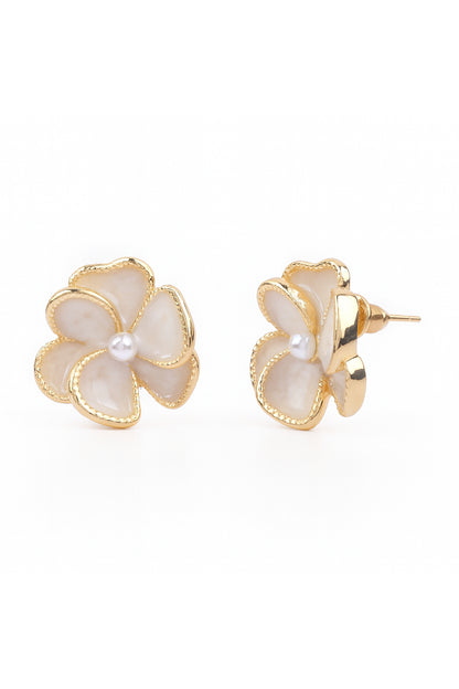 Jewello delicate gold-plated flower design and pink shade stud anti tarnish dainty Korean earring for women and girls.