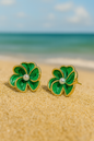 Jewello trendy gold-plated flower design with green stone and white pearl bead stud Korean earring for women and girls.