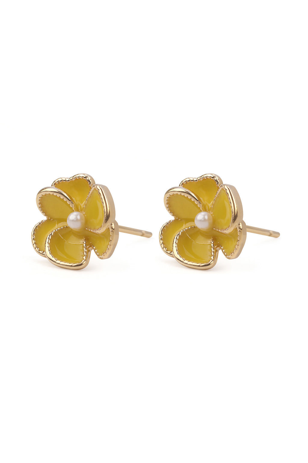 Jewello elegant gold-plated flower design with yellow stone and pearl bead stud dainty Korean earring for women and girls.