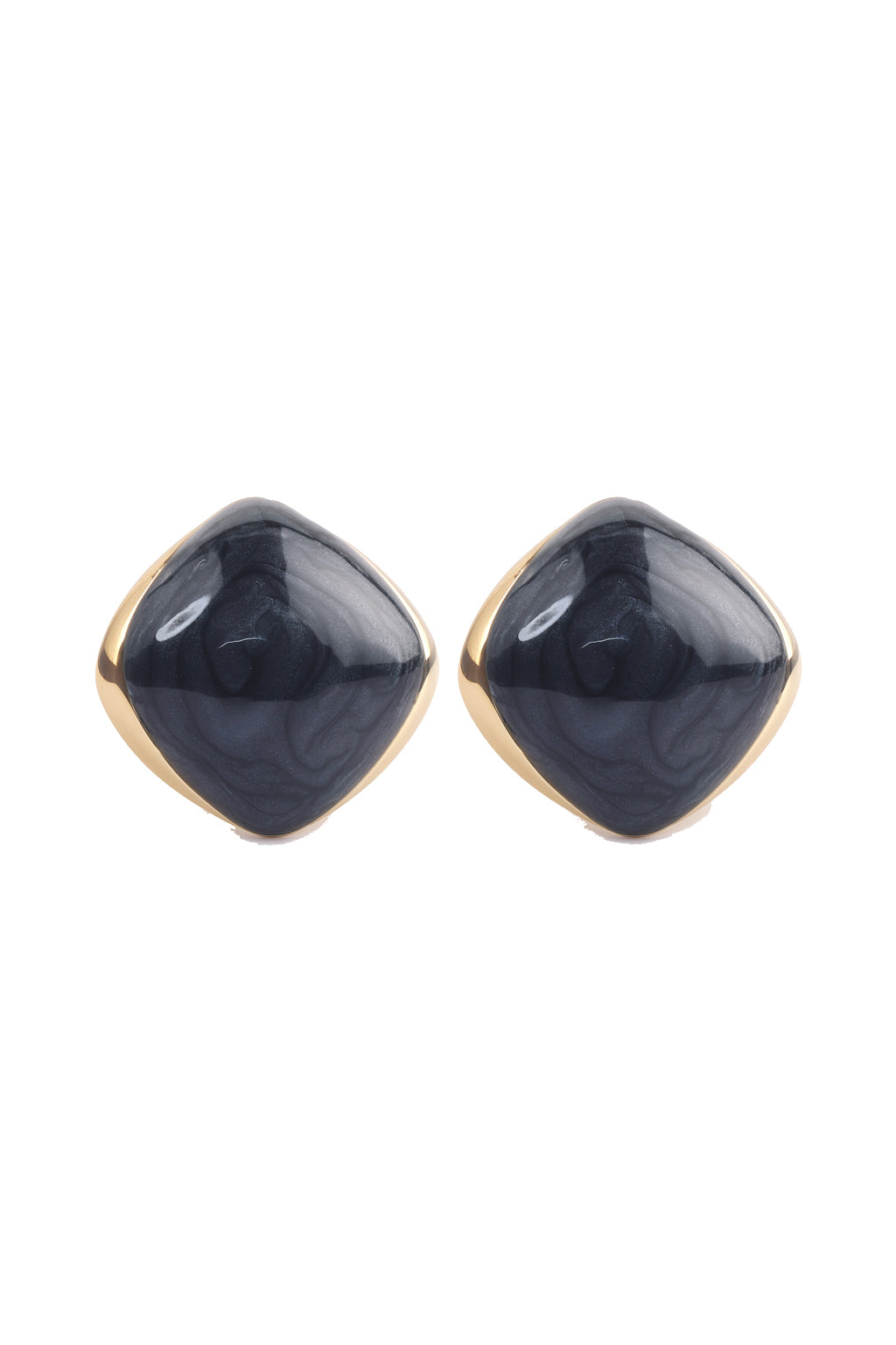 Jewello fashionable gold-plated square design black stone stud dainty Korean earring for women and girls.