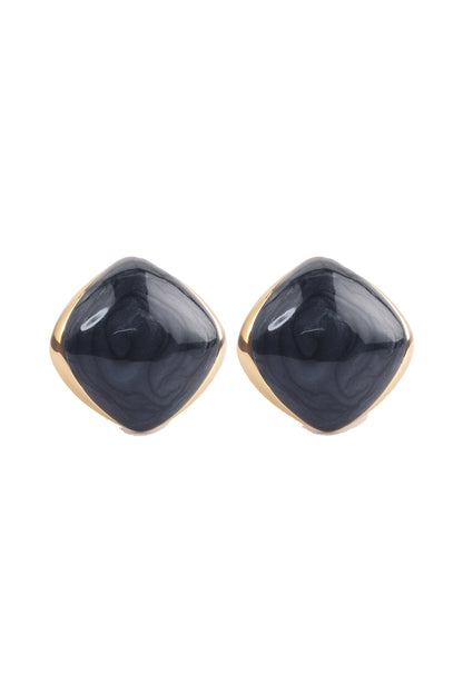 Jewello fashionable gold-plated square design black stone stud dainty Korean earring for women and girls.
