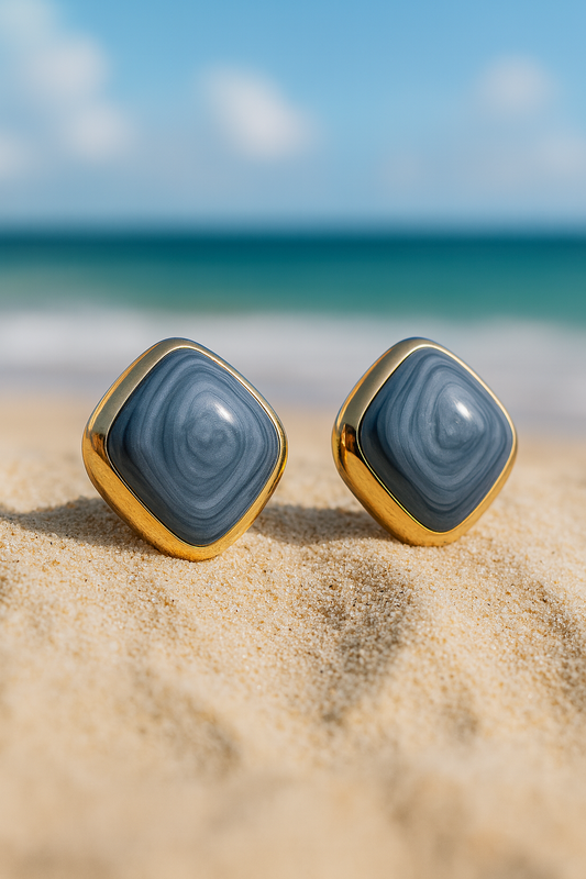 Jewello fancy gold plated square design with grey stone stud dainty Korean earring for women and girls.