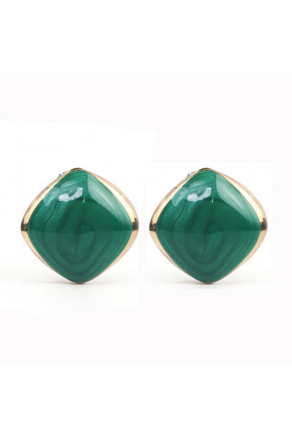 Jewello trendy gold-plated square design with green stone stud dainty anti tarnish Korean earring for women and girls.