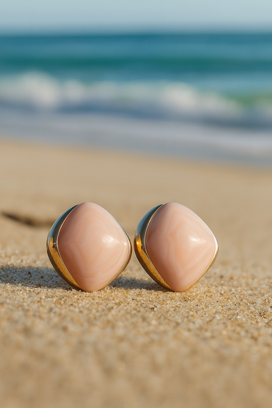Jewello trendy gold-plated square design with radiant pink stone stud dainty Korean earring for women and girls.