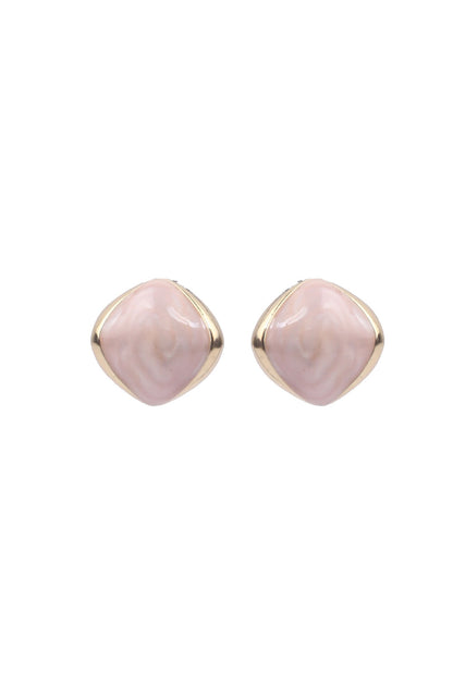 Jewello trendy gold-plated square design with radiant pink stone stud dainty Korean earring for women and girls.