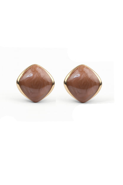 Jewello delicate gold-plated square design with brown stone stud anti tarnish dainty Korean earring for women and girls.