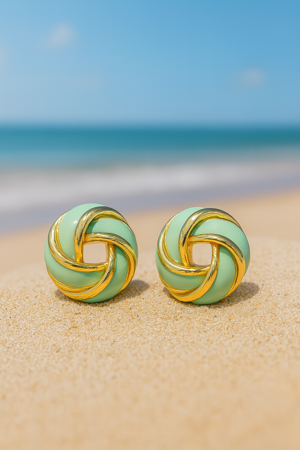 Jewello elegant gold plated light green colour dainty Korean earring for women and girls.