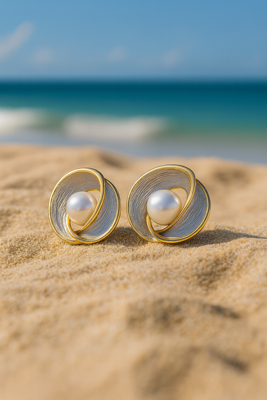 Jewello trendy gold-plated circle design and pearl stud dainty Korean earring for women and girls. Daily wear earring, office wear earring, party wear earring, gift for her.