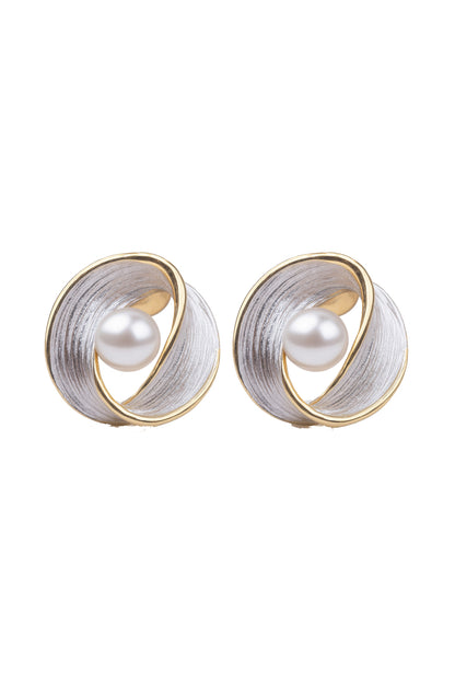 Jewello trendy gold-plated circle design and pearl stud dainty Korean earring for women and girls. Daily wear earring, office wear earring, party wear earring, gift for her.