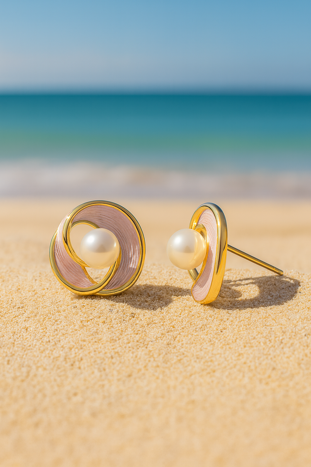 Jewello beautiful gold-plated pink colour and pearl stud dainty Korean earring for women and girls. Daily wear earring, party wear earring, office wear earring. Gift for her.