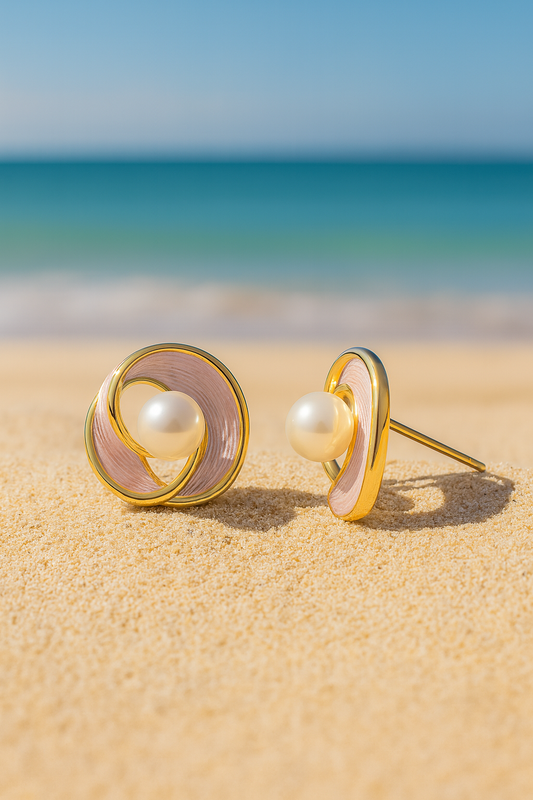 Jewello beautiful gold-plated pink colour and pearl stud dainty Korean earring for women and girls. Daily wear earring, party wear earring, office wear earring. Gift for her.