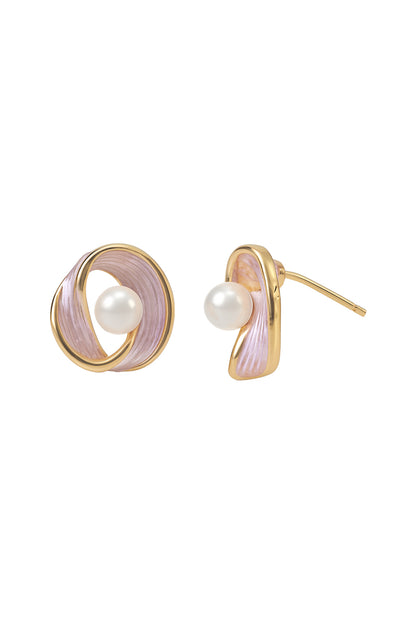 Jewello beautiful gold-plated pink colour and pearl stud dainty Korean earring for women and girls. Daily wear earring, party wear earring, office wear earring. Gift for her.