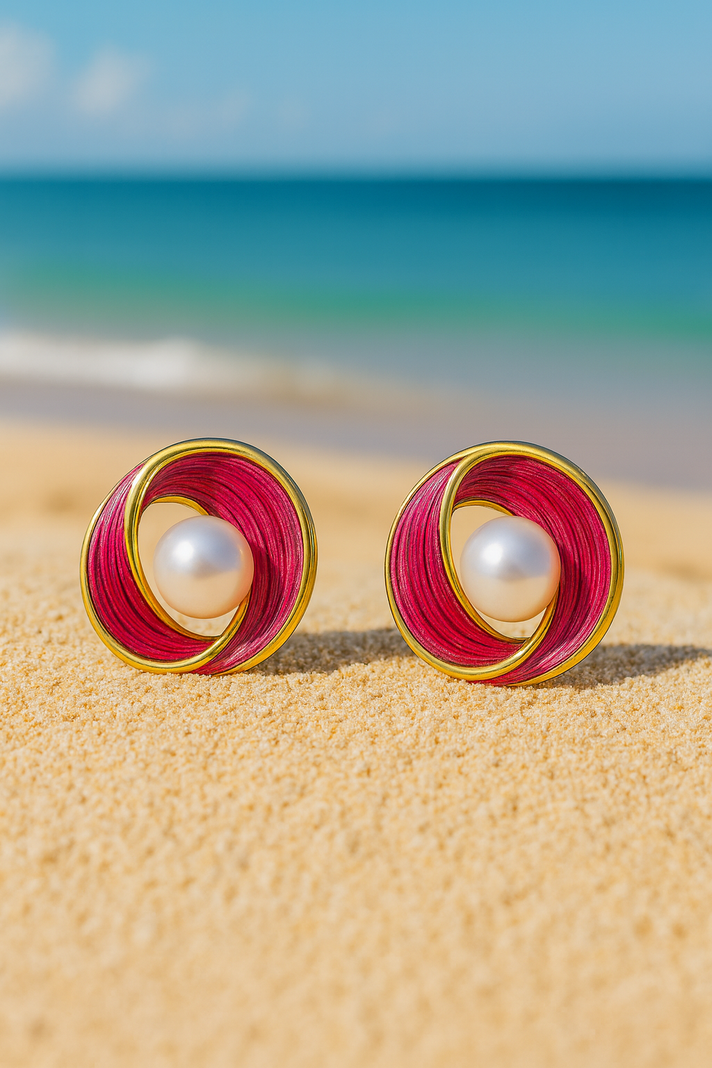 Jewello stylish gold-plated pink colour and pearl stud dainty Korean earring for women and girls. Dainty wear earring, party wear earing, office wear earring. Gift for her.