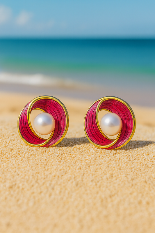 Jewello stylish gold-plated pink colour and pearl stud dainty Korean earring for women and girls. Dainty wear earring, party wear earing, office wear earring. Gift for her.