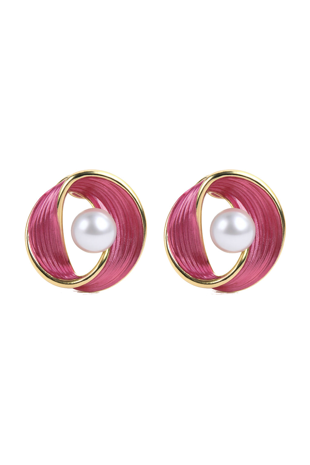 Jewello stylish gold-plated pink colour and pearl stud dainty Korean earring for women and girls. Dainty wear earring, party wear earing, office wear earring. Gift for her.