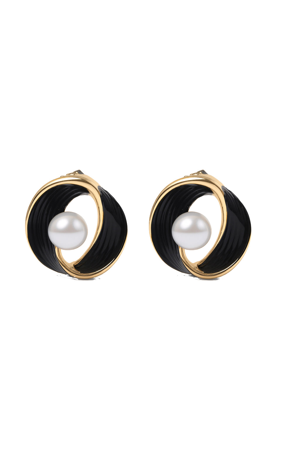 Jewello trendy gold-plated black colour with white pearl stud Korean earring for women and girls. Daily wear earring, office wear earring, gift for her.