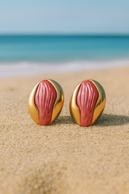 Jewello stylish gold-plated oval shape pink colour dainty Korean earring for women and girls. Daily wear earring. Office wear earing, party wear earring. Gift for her.