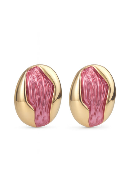 Jewello stylish gold-plated oval shape pink colour dainty Korean earring for women and girls. Daily wear earring. Office wear earing, party wear earring. Gift for her.