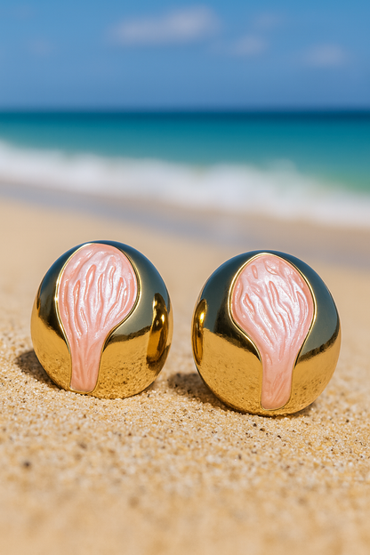 Jewello gold plated oval shape design light pink dainty Korean earring for women and girls. Daily wear earring, office wear earring, party wear earring, gift for her.